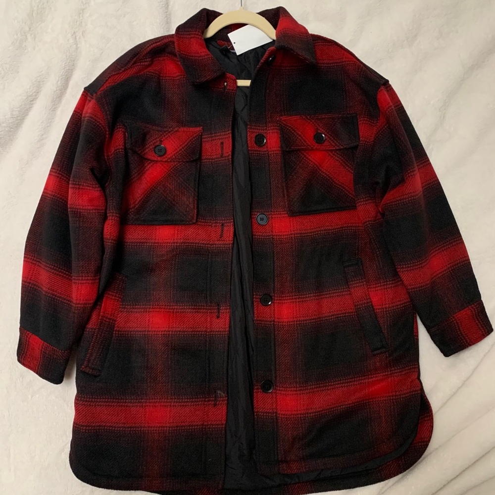 Oversized plaid shirt jacket